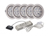 Комплект из 5-ти светодиодных врезных светильников FT9251-12LED-06-WW, никель матовый, 3W, 3200К тёплый белый